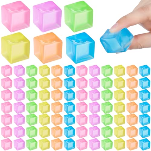 Simgoing 96 Pcs Mini Ice Cube Stress Balls Fidget Toys Bulk Squeeze Square Ball Sensory Toys Stress Relief Ice Cube for Small Prize Birthday Party Favor Bags Box Filling 6 Colors - Image 1