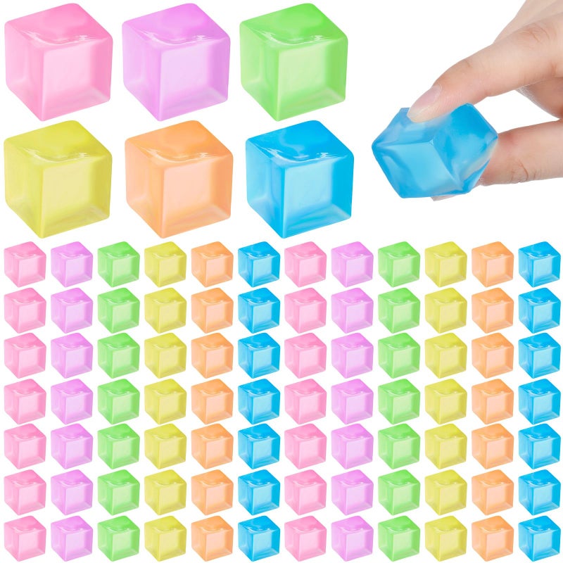 Simgoing 96 Pcs Mini Ice Cube Stress Balls Fidget Toys Bulk Squeeze Square Ball Sensory Toys Stress Relief Ice Cube for Small Prize Birthday Party Favor Bags Box Filling 6 Colors - Image 3