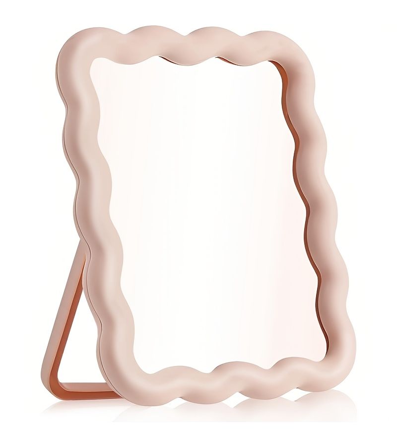 White Wave Shape Tabletop Mirror Plastic Candy Color for Makeup - Image 2