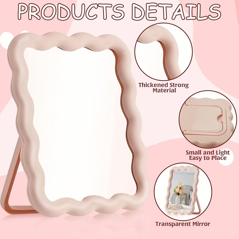 White Wave Shape Tabletop Mirror Plastic Candy Color for Makeup - Image 1
