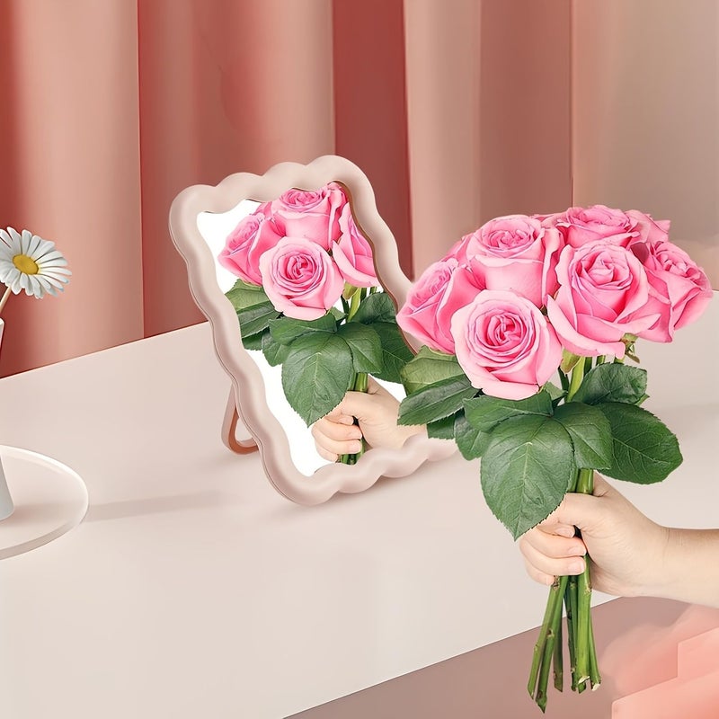 White Wave Shape Tabletop Mirror Plastic Candy Color for Makeup - Image 5