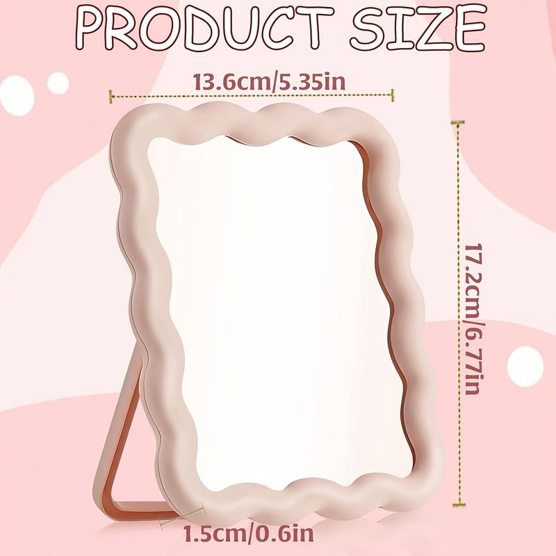 White Wave Shape Tabletop Mirror Plastic Candy Color for Makeup - Image 4