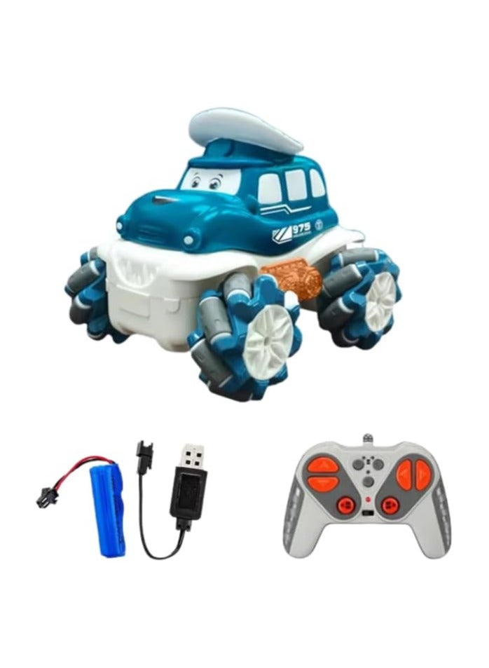 STEM 1:36 2.6G Anti-frequency Nine Pass Light Vinyl Cartoon Side-shift Stunt Car  (Dark blue police car) - Image 2