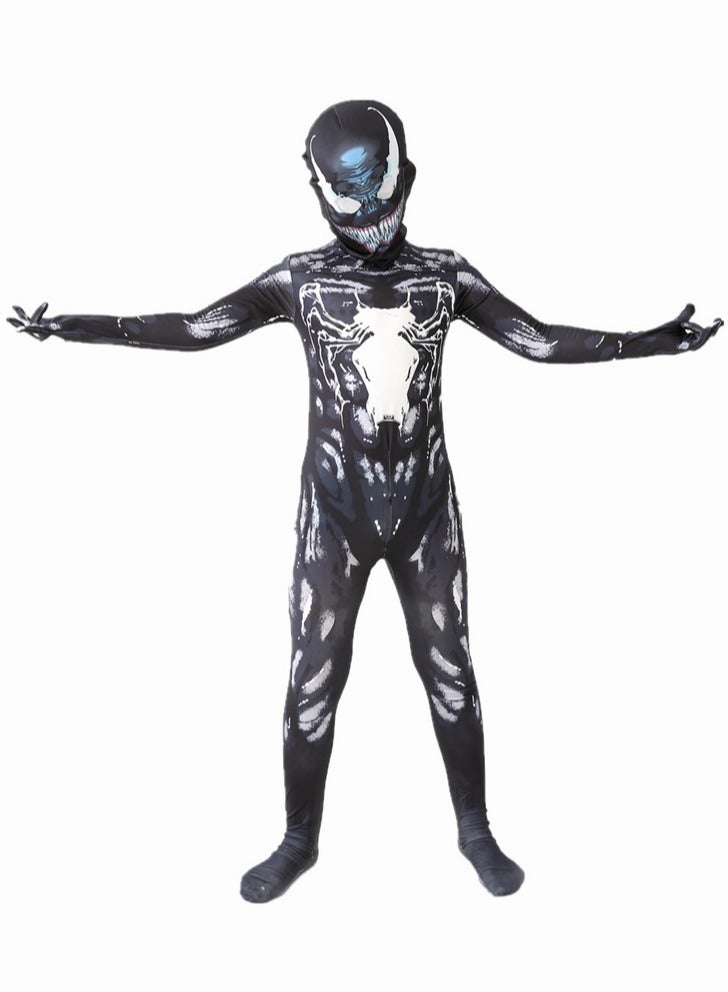 Aethvive Spider Man Bodysuit Jumpsuit for Children Cosplay，Black/White Cosplay Costume Superhero One Piece Costume Role Play with Mask - Image 1