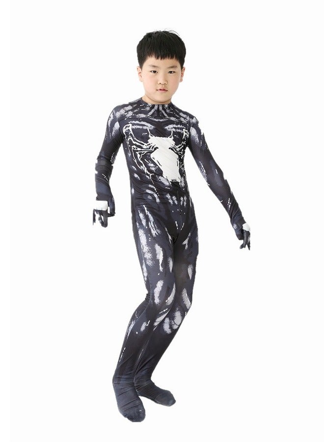 Aethvive Spider Man Bodysuit Jumpsuit for Children Cosplay，Black/White Cosplay Costume Superhero One Piece Costume Role Play with Mask - Image 2