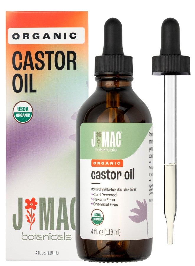 J MAC BOTANICALS Organic Castor Oil, 100% Pure (4oz Glass Bottle with Dropper) - for Eyelashes, Eyebrows, Hair & Skin - Image 1
