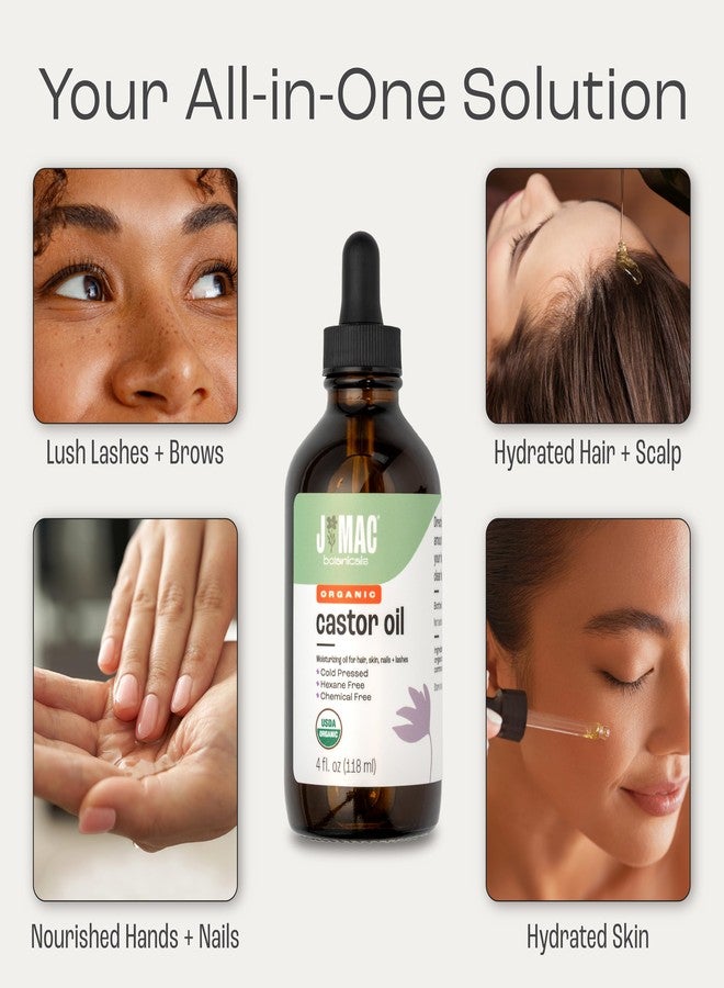 J MAC BOTANICALS Organic Castor Oil, 100% Pure (4oz Glass Bottle with Dropper) - for Eyelashes, Eyebrows, Hair & Skin - Image 4