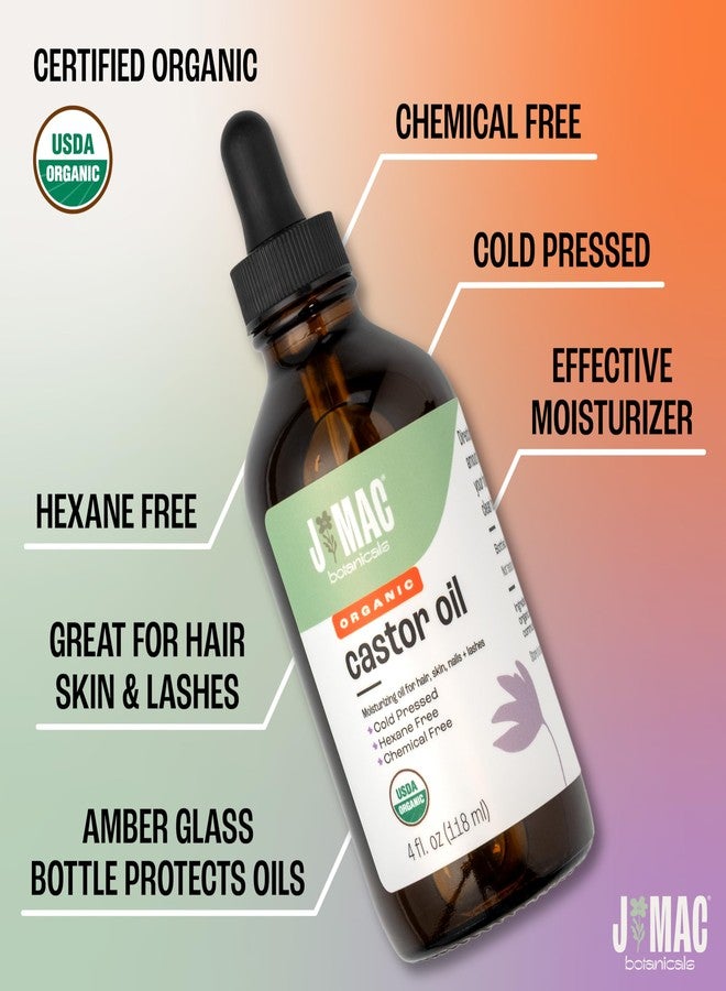 J MAC BOTANICALS Organic Castor Oil, 100% Pure (4oz Glass Bottle with Dropper) - for Eyelashes, Eyebrows, Hair & Skin - Image 3