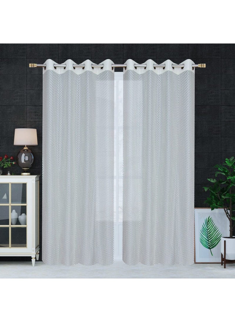 Honger Honger Polyester Beautiful Embroidery Plain Sheer Net Curtains Pack of 2 Pecs for White Net 7 Feet Door Curtains  - Image 3