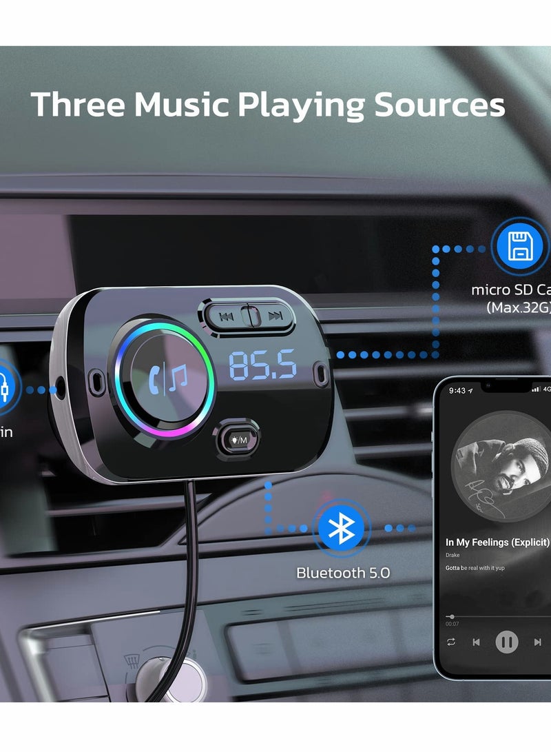 كابتن تيك Bluetooth FM Transmitter for Car - Wireless Car Adapter with Bluetooth 5.0, QC3.0 Fast Charging, and Dual USB Ports (5V/2.4A) for Convenient Charging and Streaming. - Image 5