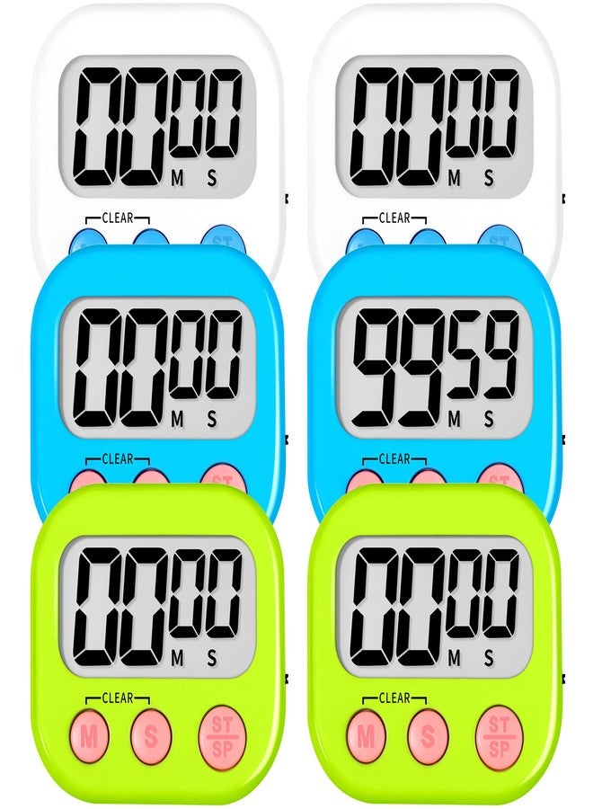 ZILLEEN 6 Pack Kitchen Timers for Cooking Digital Classroom Timers for Teachers Kids White Blue Green - Image 1