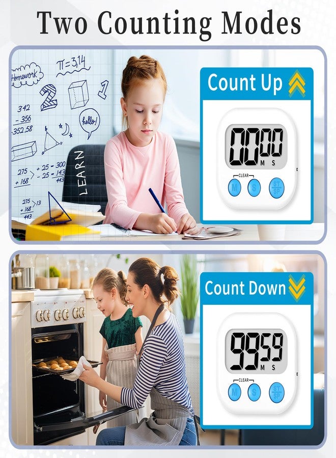 ZILLEEN 6 Pack Kitchen Timers for Cooking Digital Classroom Timers for Teachers Kids White Blue Green - Image 4