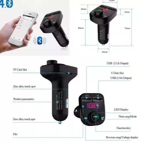 Car Bluetooth- CAR X8 FM Transmitter Car Kit for Hands Free Call Receiver/Stereo Music Player/TF Card/Aux Mobile Connector and USB Mobile Charger for All Smartphones - (Black) - Image 4