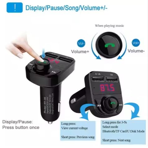Car Bluetooth- CAR X8 FM Transmitter Car Kit for Hands Free Call Receiver/Stereo Music Player/TF Card/Aux Mobile Connector and USB Mobile Charger for All Smartphones - (Black) - Image 2