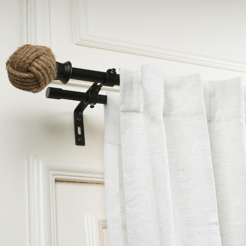 Window Casa 2848 Adjustable Double Curtain Rod For Door Windows With Brackets Set Curtains Hanging Extendable Iron Metal Pipe Holder With Spool Jute Finial Black 075 Diameter - Image 2