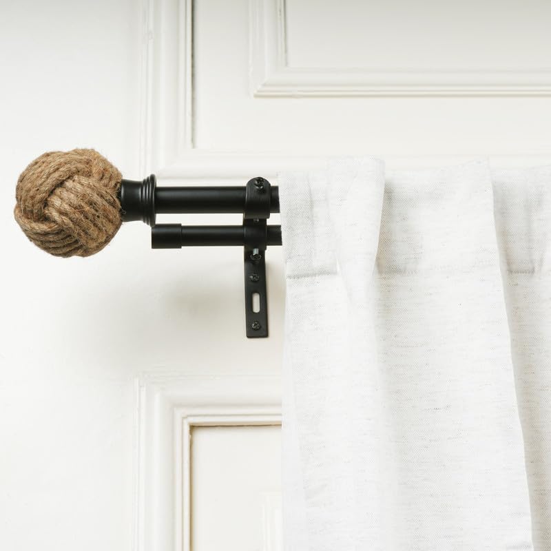 Window Casa 2848 Adjustable Double Curtain Rod For Door Windows With Brackets Set Curtains Hanging Extendable Iron Metal Pipe Holder With Spool Jute Finial Black 075 Diameter - Image 1