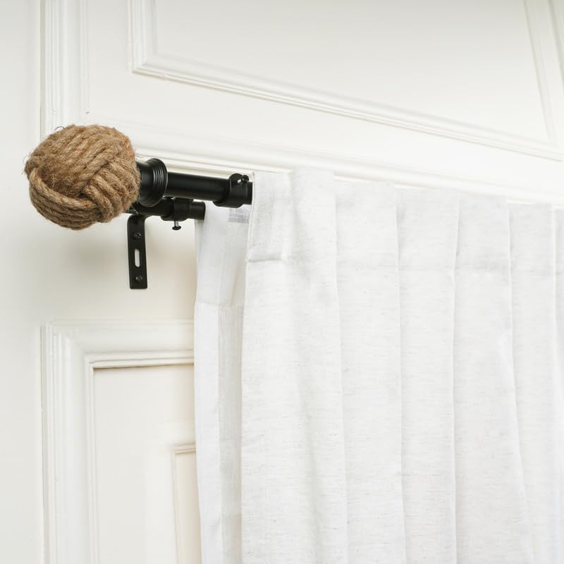 Window Casa 2848 Adjustable Double Curtain Rod For Door Windows With Brackets Set Curtains Hanging Extendable Iron Metal Pipe Holder With Spool Jute Finial Black 075 Diameter - Image 3