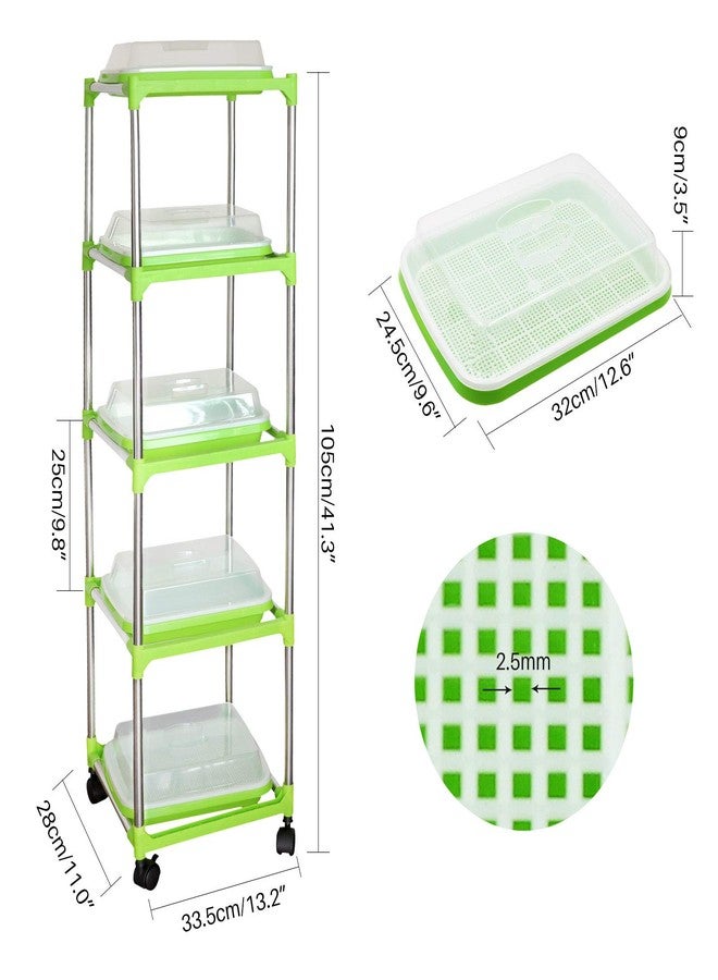 MUDUOBAN 5 Layers Seed Sprouter Tray with Stainless Steel Shelf Soil-Free Healthy Wheatgrass Seeds Grower and Storage Trays for Garden Home Kitchen Office(5 Pack Seed Sprouter Trays with 5 Layers Shelf) - Image 2