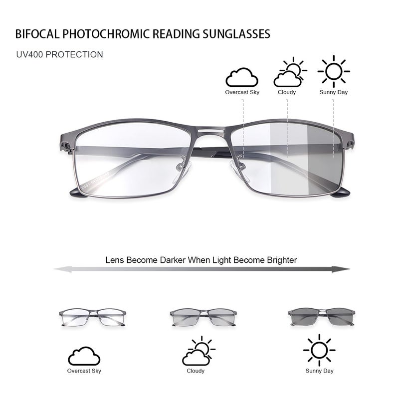 YIMI Photochromic Bifocal Reading Glasses UV Outdoor Sunglasses Computer Anti Blue Light Transition Eyeglasses for Men Women(Black, 2.50, multiplier_x) - Image 2