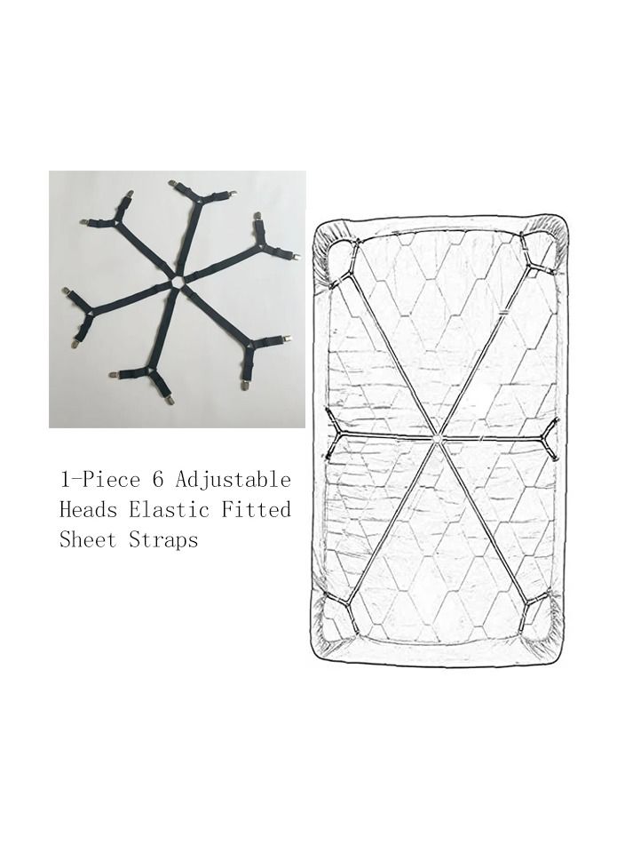 1-Piece 6 Adjustable Heads Elastic Fitted Sheet Straps,Crisscross Bed Sheet Fasteners Suspenders,Fit Round and Square Mattresses - Image 1