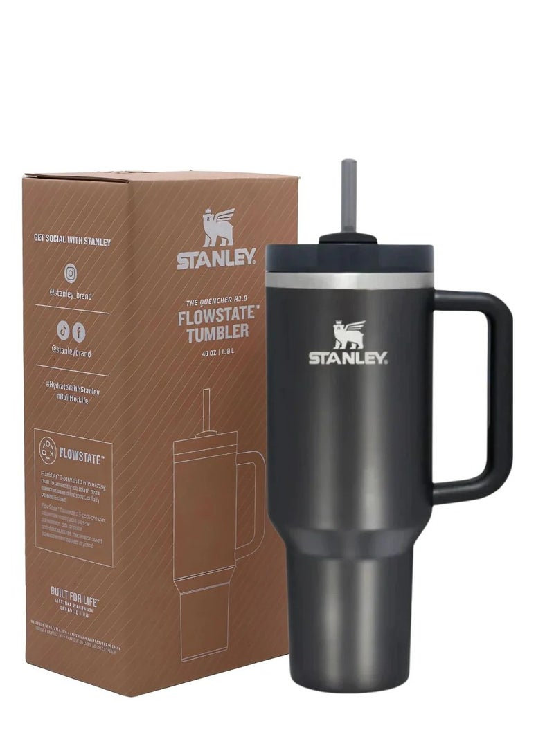 Stanley Quencher H2.0 FlowState Vacuum Insulated Tumbler – 40 oz Black Stainless Steel Travel Mug with Leakproof Lid & Straw | Double-Walled Insulation Keeps Drinks Hot for 7 Hours & Cold for 24 Hours | Durable, Portable & Ideal for Coffee, Water, Smoothies & On-the-Go Hydration - Image 1
