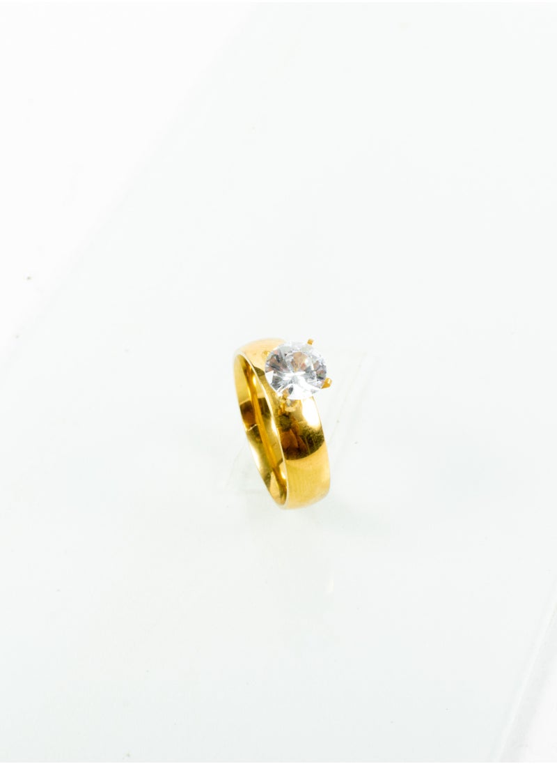 The Black Pearl Accessories - Stainless Steel Ring gold with crystal stone size 10 - Image 1