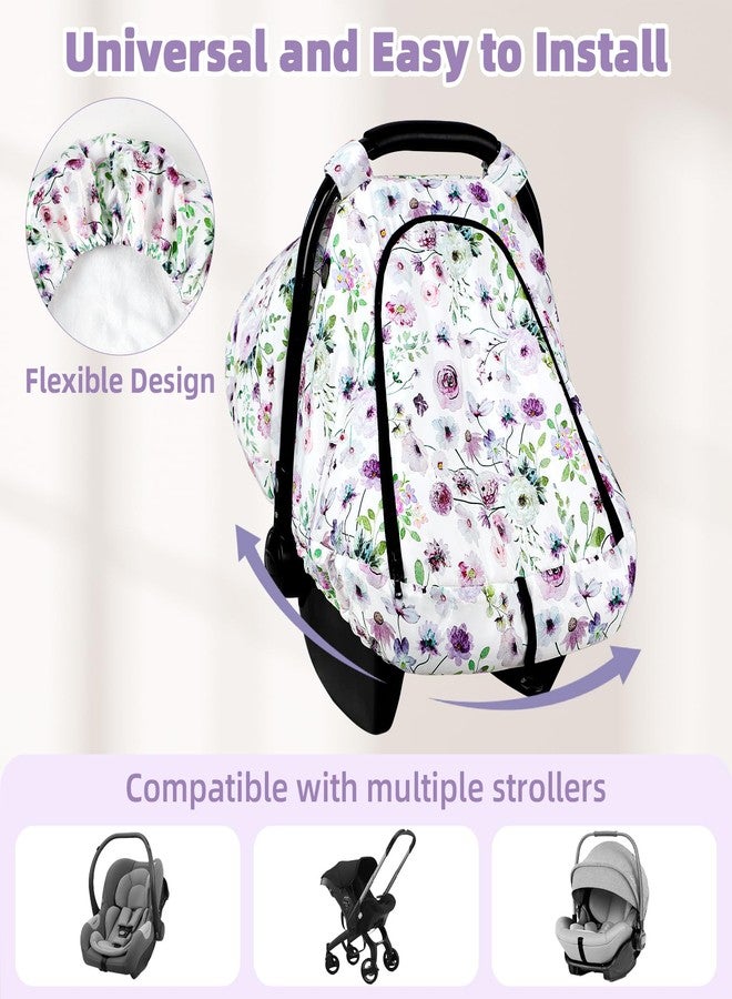 GFU Winter Car Seat Cover Baby, GFU Warm Carseat Cover for Babies, Universal Infant Car Seat Canopy Waterproof, Cold Weather Shield Coats Purple Flowers - Image 4