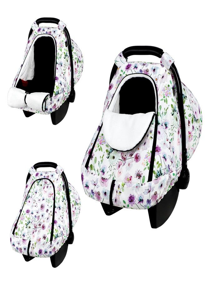 GFU Winter Car Seat Cover Baby, GFU Warm Carseat Cover for Babies, Universal Infant Car Seat Canopy Waterproof, Cold Weather Shield Coats Purple Flowers - Image 1