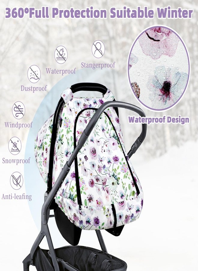 GFU Winter Car Seat Cover Baby, GFU Warm Carseat Cover for Babies, Universal Infant Car Seat Canopy Waterproof, Cold Weather Shield Coats Purple Flowers - Image 5