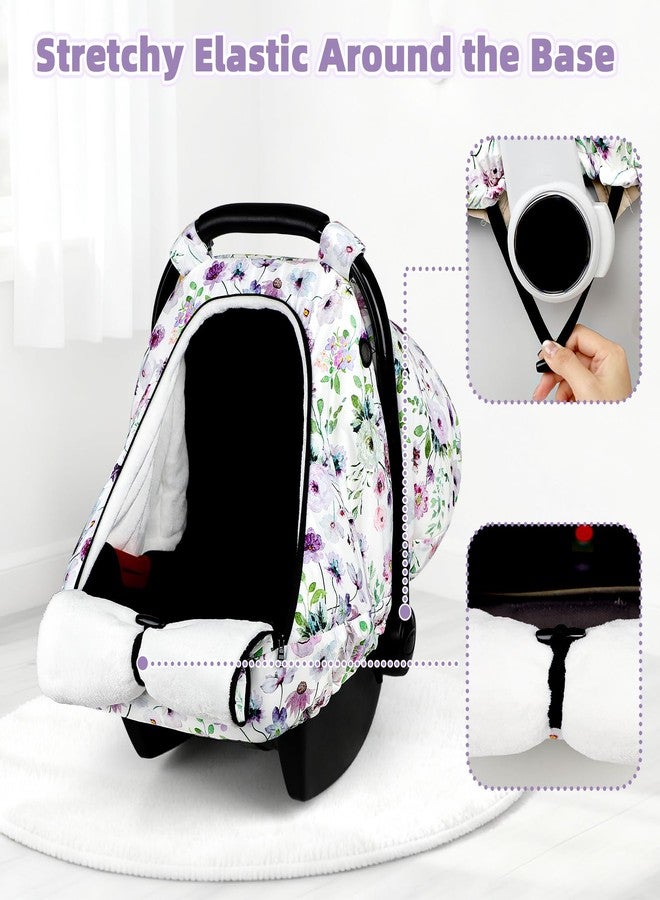 GFU Winter Car Seat Cover Baby, GFU Warm Carseat Cover for Babies, Universal Infant Car Seat Canopy Waterproof, Cold Weather Shield Coats Purple Flowers - Image 2