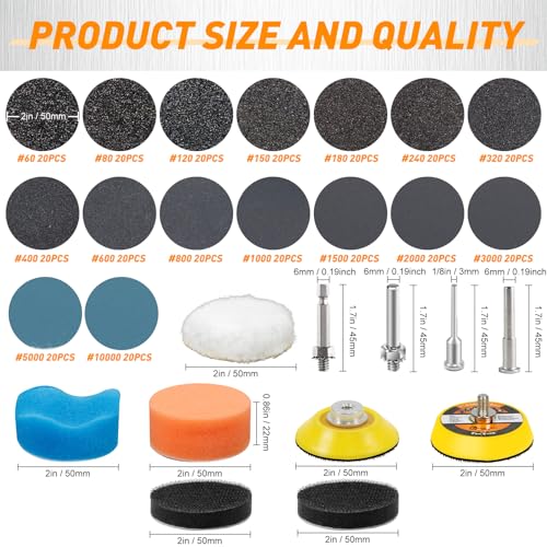 Pukamam 331 PCS 2 Inch Wet Dry Sanding Discs Grit 60 80 120 150 180 240 320 400 600 800 1000 1500 2000 3000 5000 10000 Hook and Loop for Drill Sanding Attachment - Image 2