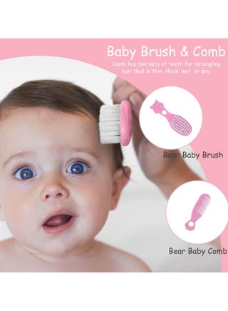 مجموعة العناية الصحية والجمال المحمولة للأطفال من 8 قطع، مقياس حرارة، شفاط أنفي، فرشاة أسنان، مقص أظافر، مقص أمان مانيكير، فرشاة ومشط، مناسبة للأطفال حديثي الولادة والأولاد والبنات في رياض الأطفال، مجموعة أدوات الاستحمام اليومية للعناية بالطفل، وردي دب - view 4