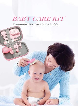 مجموعة العناية الصحية والجمال المحمولة للأطفال من 8 قطع، مقياس حرارة، شفاط أنفي، فرشاة أسنان، مقص أظافر، مقص أمان مانيكير، فرشاة ومشط، مناسبة للأطفال حديثي الولادة والأولاد والبنات في رياض الأطفال، مجموعة أدوات الاستحمام اليومية للعناية بالطفل، وردي دب - view 5