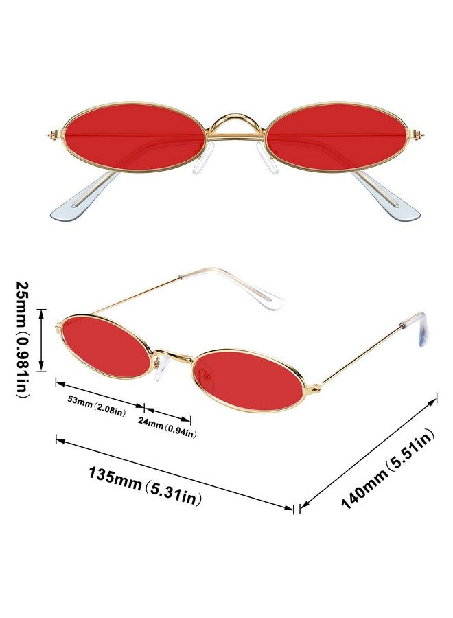 Frienda 3 Pieces Vintage Oval Sunglasses Retro Slender Metal Frame Oval Glasses Small Vintage Sunglasses Candy Colors For Men Woman (Grey Lens, Red Lens, Yellow Lens) - Image 2