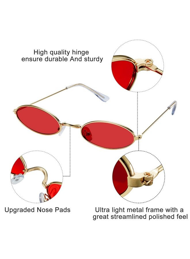 Frienda 3 Pieces Vintage Oval Sunglasses Retro Slender Metal Frame Oval Glasses Small Vintage Sunglasses Candy Colors For Men Woman (Grey Lens, Red Lens, Yellow Lens) - Image 3
