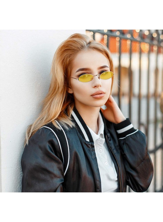 Frienda 3 Pieces Vintage Oval Sunglasses Retro Slender Metal Frame Oval Glasses Small Vintage Sunglasses Candy Colors For Men Woman (Grey Lens, Red Lens, Yellow Lens) - Image 5