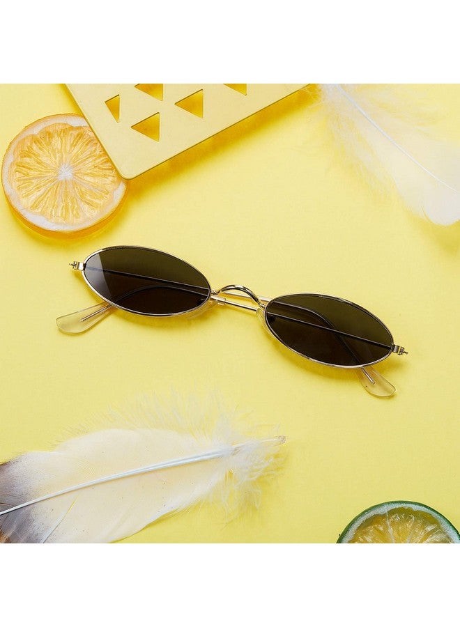 Frienda 3 Pieces Vintage Oval Sunglasses Retro Slender Metal Frame Oval Glasses Small Vintage Sunglasses Candy Colors For Men Woman (Grey Lens, Red Lens, Yellow Lens) - Image 4