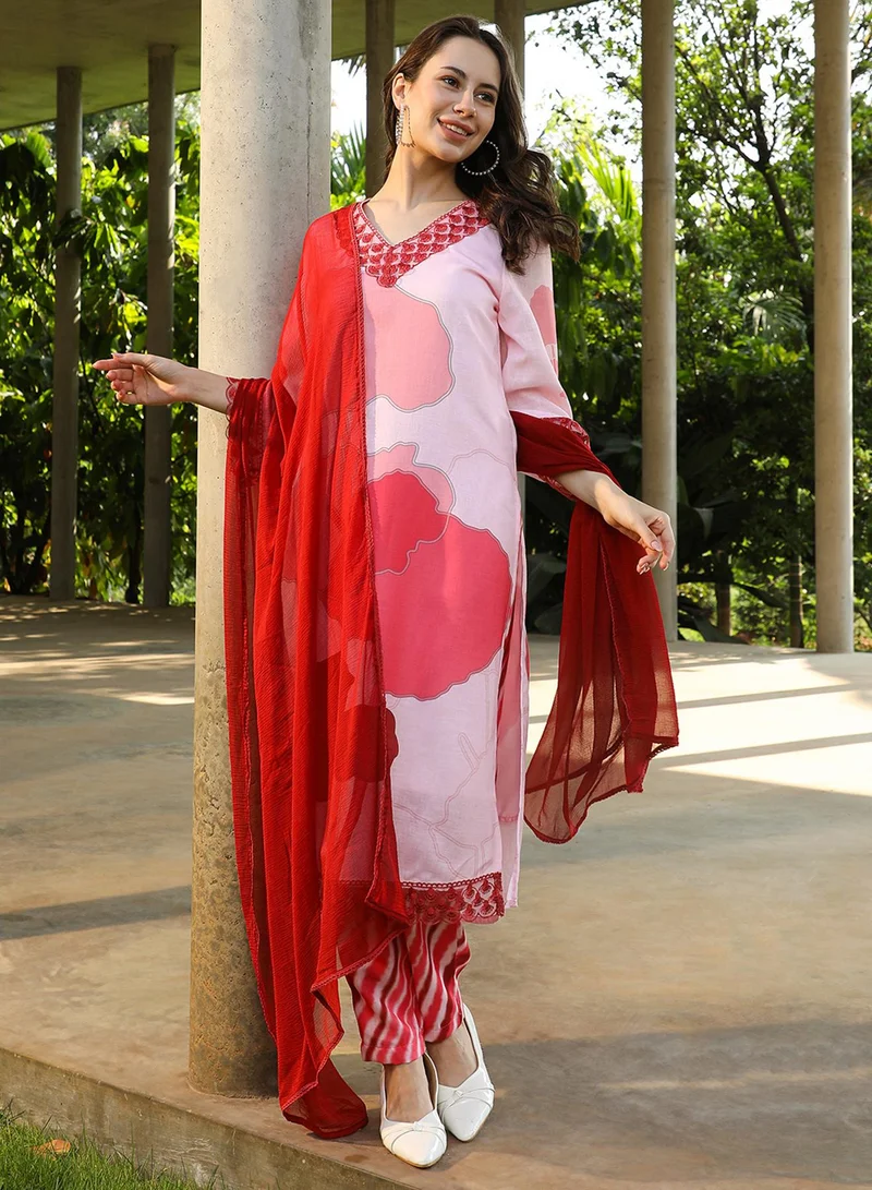  قصة Women's Rouge Pink Fleur Imprint Kurta Set
