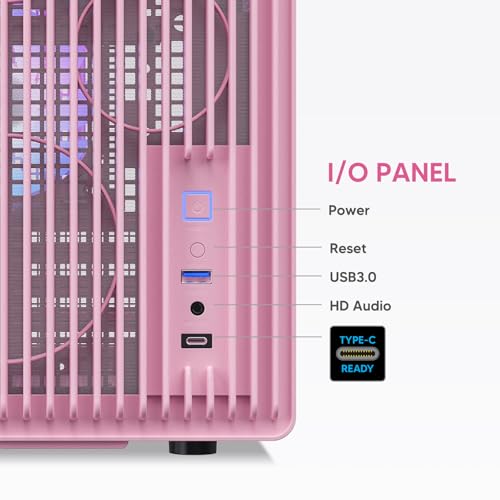 Vetroo M06 Micro-ATX/Mini-ITX Gaming PC Case, Compact High Airflow Mesh Mid Tower, Supports 5×120mm Fans & 240mm Liquid Cooling, GPU Up to 355mm, Adjustable PSU Mount, USB Type-C I/O - Pink - Image 5