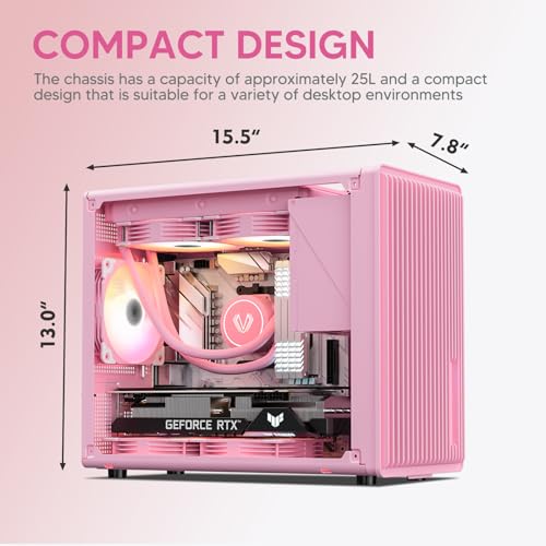 Vetroo M06 Micro-ATX/Mini-ITX Gaming PC Case, Compact High Airflow Mesh Mid Tower, Supports 5×120mm Fans & 240mm Liquid Cooling, GPU Up to 355mm, Adjustable PSU Mount, USB Type-C I/O - Pink - Image 2