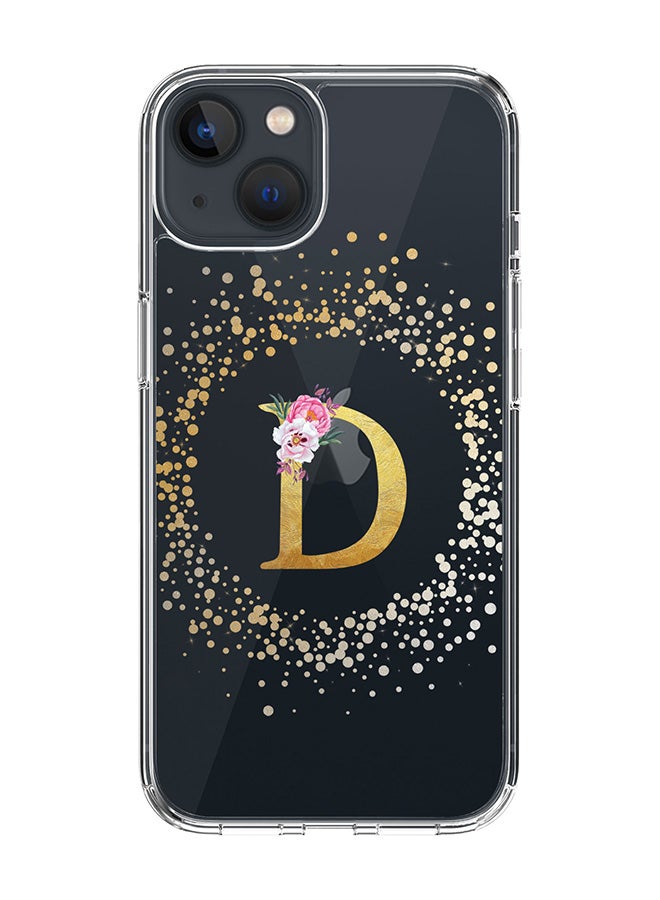Stylizedd Classic Clear Case For iPhone 15 Plus, Hybrid Soft Case Thin Cover- Custom Monogram Initial Letter Floral Pattern Alphabet - D(Transparent) - Image 1