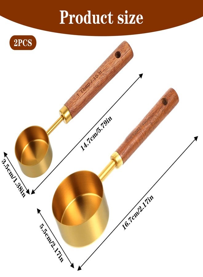 Classicseali 2pcs 1/4 Measuring Cup,Gold 1/4 Cup Measuring Scoop,Quarter Cups Measurings Cups with Wooden Handle, for Baking Cooking Wet and Dry Ingredients, 15ml/60ml - Image 2
