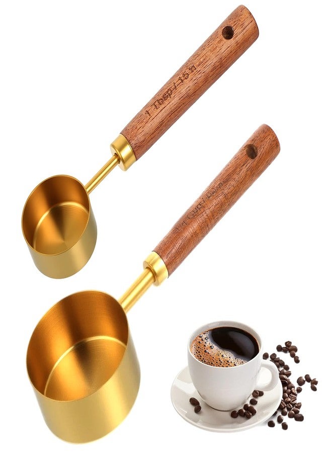 Classicseali 2pcs 1/4 Measuring Cup,Gold 1/4 Cup Measuring Scoop,Quarter Cups Measurings Cups with Wooden Handle, for Baking Cooking Wet and Dry Ingredients, 15ml/60ml - Image 1