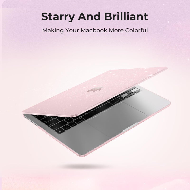 EooCoo Case Compatible with MacBook Air 13 inch M5 2026-2022 Release M4 M3 M2 A3449 A3240 A3113 A2681, Glitter Hard Shell&Keyboard Skin Cover&Screen Protector for Mac Air 13.6 inch, Sparkly Baby Pink - Image 5