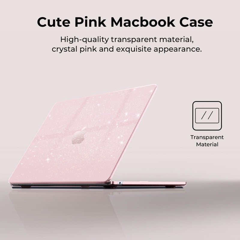 EooCoo Case Compatible with MacBook Air 13 inch M5 2026-2022 Release M4 M3 M2 A3449 A3240 A3113 A2681, Glitter Hard Shell&Keyboard Skin Cover&Screen Protector for Mac Air 13.6 inch, Sparkly Baby Pink - Image 3