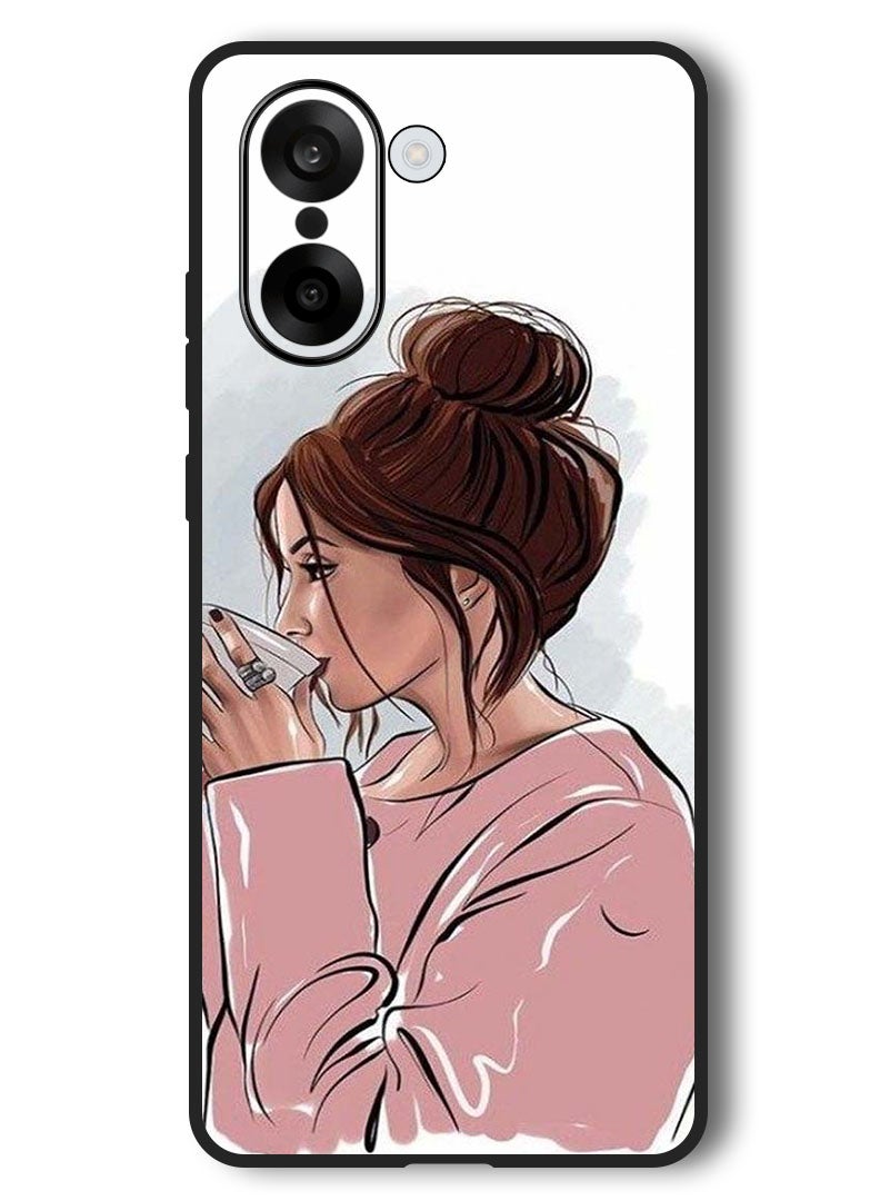 Theodor Case Compatible with OnePlus Nord CE 5 6.77 Inch Protection Shockproof Bumper Cover Girl Drinking Coffee 1 - Image 1