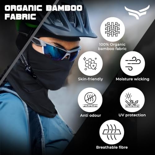 XTRIM Face Mask for Men and Women, Balaclava for Bike Riding, UV-Protected Full Face Mask, Breathable Helmet Liner, Sweat Absorbing, Odour-Free, 4-Way Stretch, Sun & Dust Protection (Black, Bamboo) - Image 4