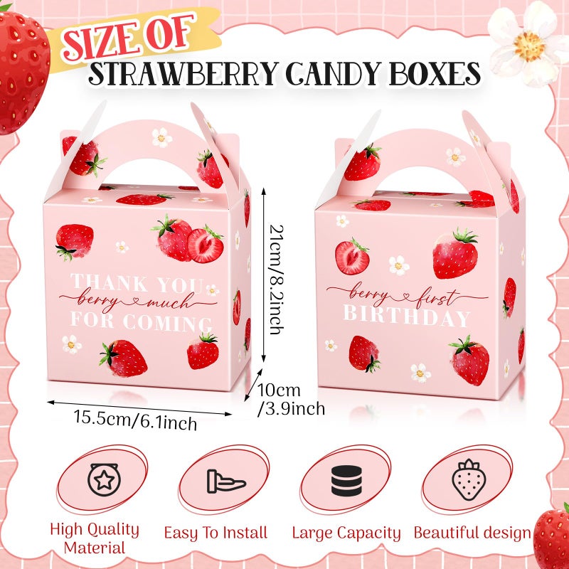 Sinload 24 Pack Strawberry Birthday Party Favor Sweet Strawberry Treat Box 6.1 X 3.9 X 8.3 In Fruit Gift Candy Box Strawberry Theme Goodie Present Box for Sweet One Birthday Baby Shower Decor Supplies - Image 2