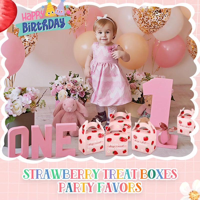 Sinload 24 Pack Strawberry Birthday Party Favor Sweet Strawberry Treat Box 6.1 X 3.9 X 8.3 In Fruit Gift Candy Box Strawberry Theme Goodie Present Box for Sweet One Birthday Baby Shower Decor Supplies - Image 5