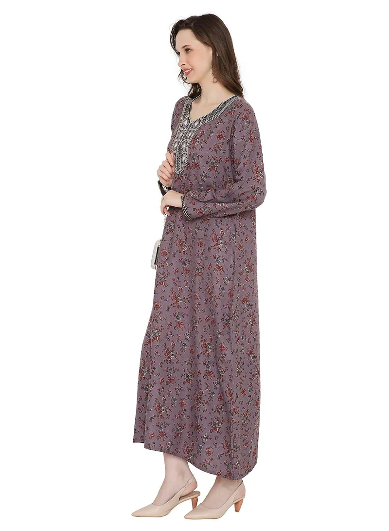 HANA & SARA ELEGANT FLORAL PRINTED WITH UNIQUE THREAD EMBROIDERY AND STONE WORK FARASHA JALABIYA KAFTAN